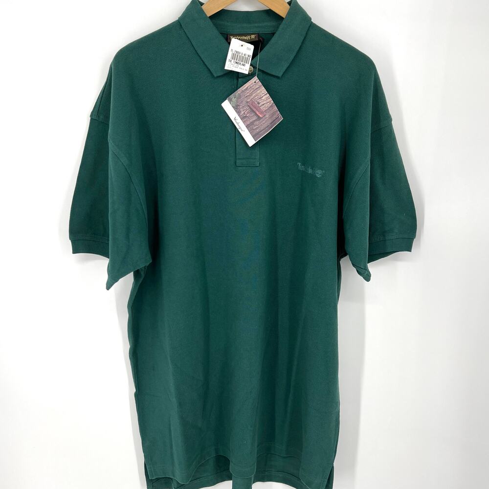 Vintage Timberland Mens 100% Pique Cotton Green Polo Shirt NEW Size XL